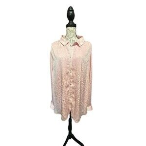 LC Lauren Conrad Pink Floral Button Front‎ Blouse 3X Long Sleeve Romantic Fairy
